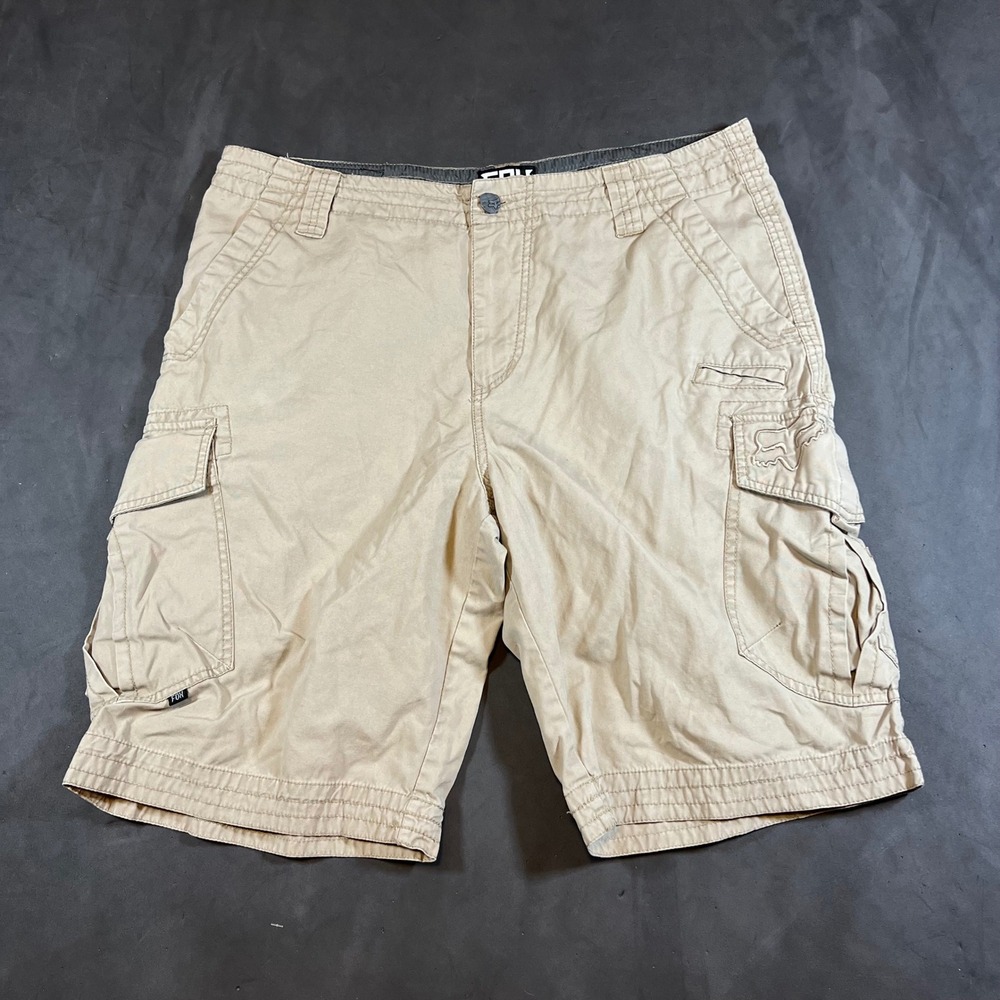 Fox Racing Men's Cargo Shorts Size 36 Khaki Tan Embroidered Logo Y2K Skate Moto⁠